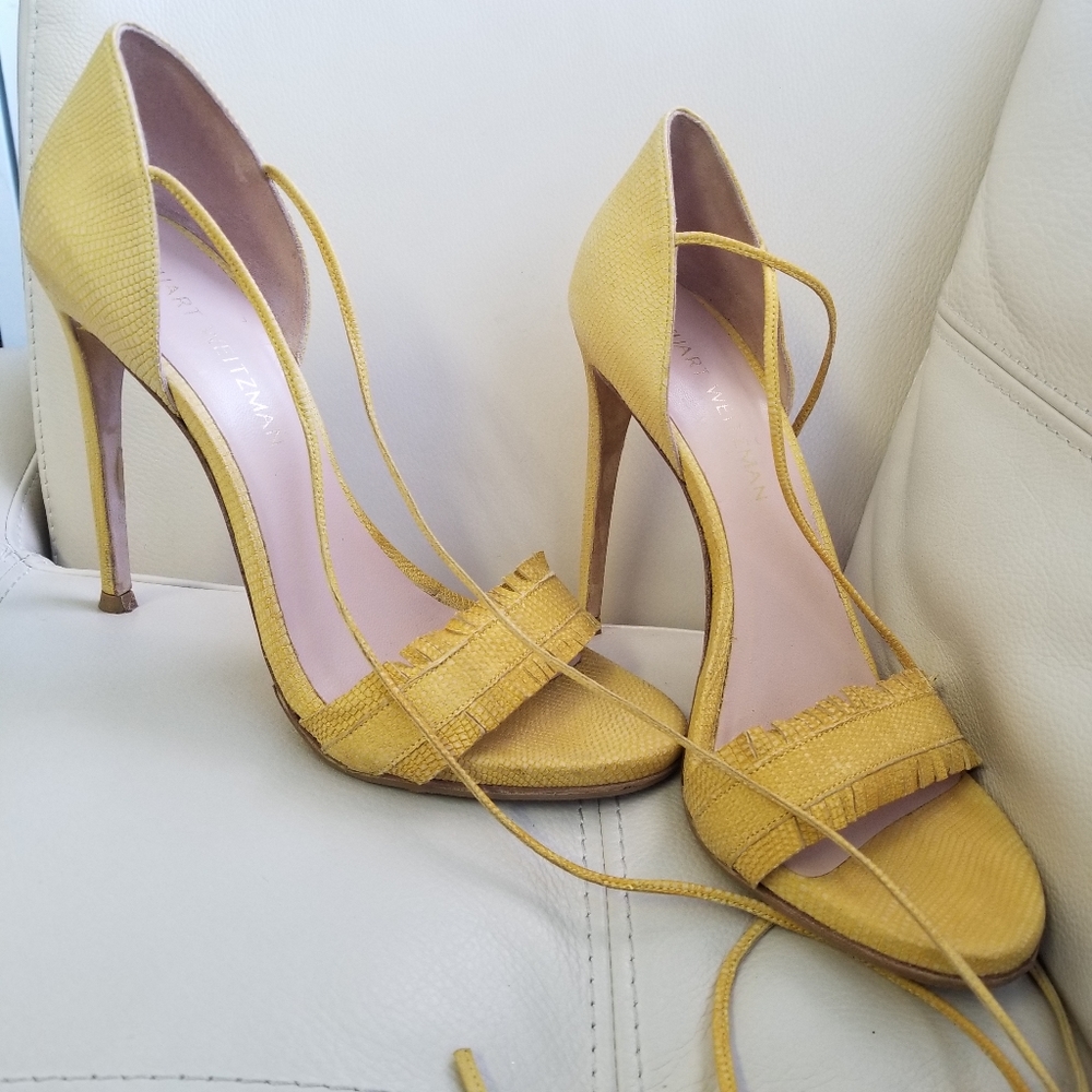 Stuart Weitzman Yellow Embossed Lizard Leather - image 2